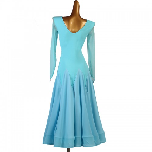 Turquoise ballroom dance dress for women girls stage performance professional tango waltz foxtrot dance dresses